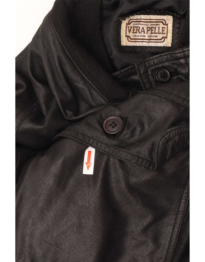 Vintage Herre Læder Bomber Jacket IT 54 2XL Sort