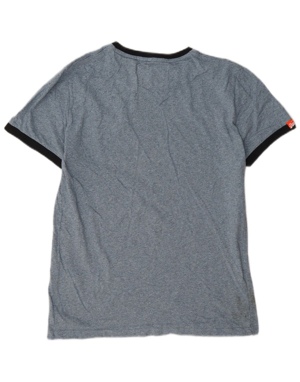 Superdry T-shirt top til mænd, lille blå flækket bomuld