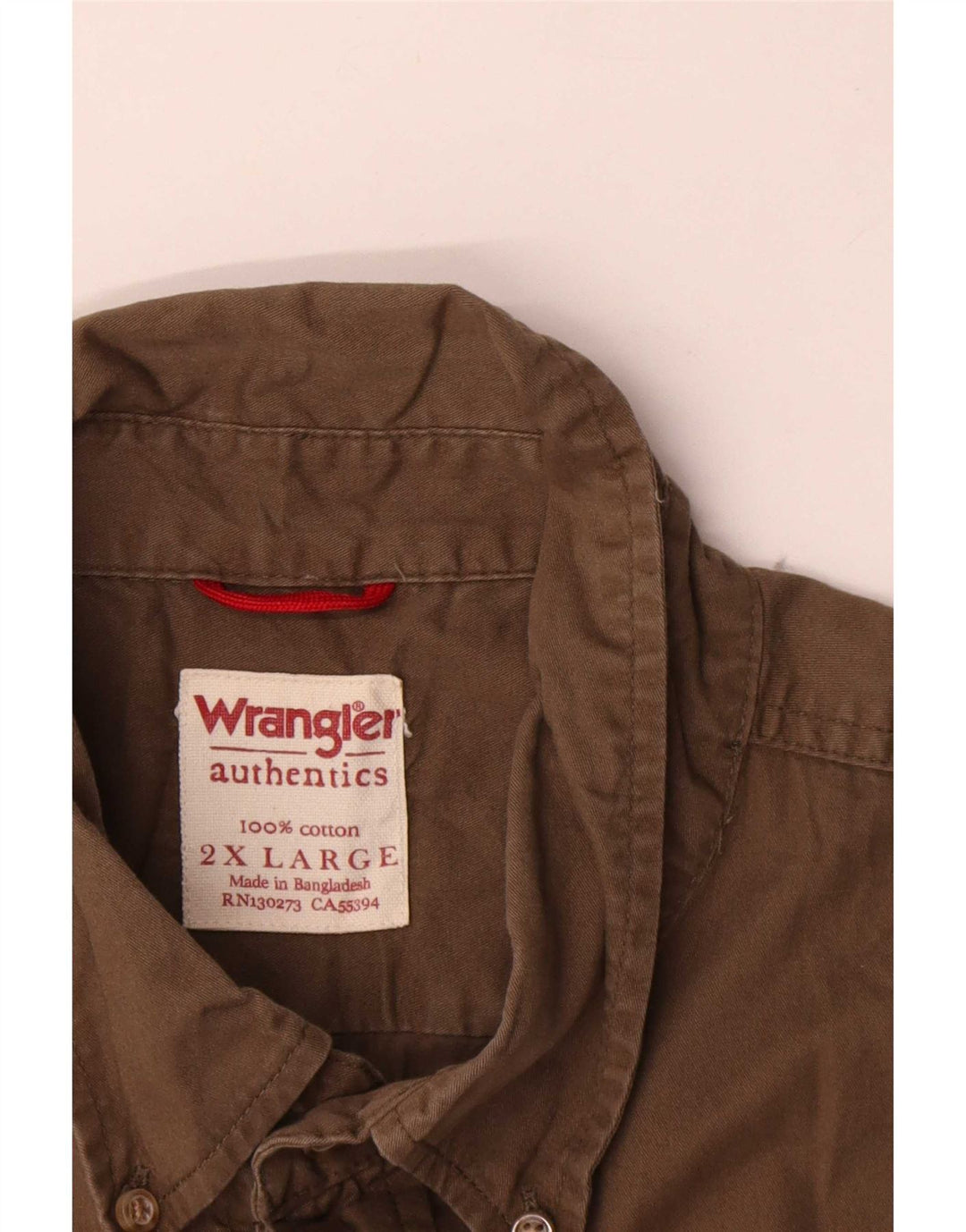 Wrangler Kortærmet Herreskjorte 2XL Khaki Bomuld