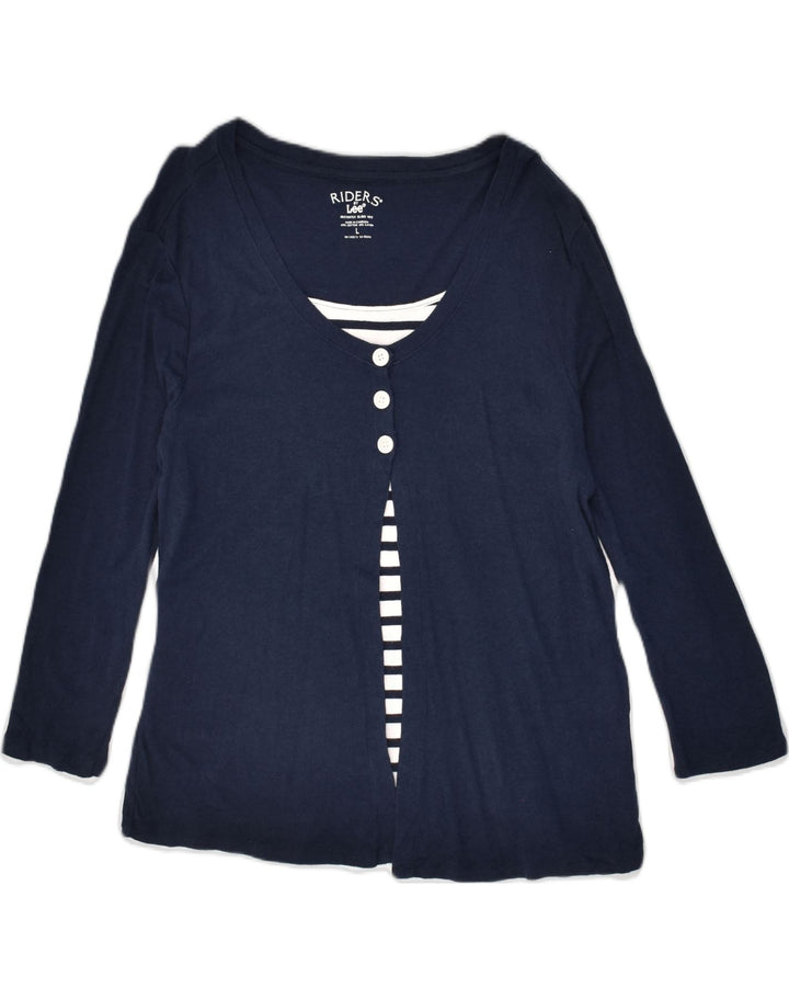 LEE Womens Long Sleeve Blouse Top UK 14 Large Navy Blue Colourblock | Vintage Lee | Thrift | Second-Hand Lee | Used Clothing | Messina Hembry 