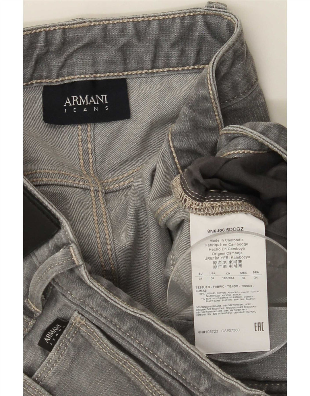 Armani Slim Jeans til mænd W34 L30 Grå Bomuld