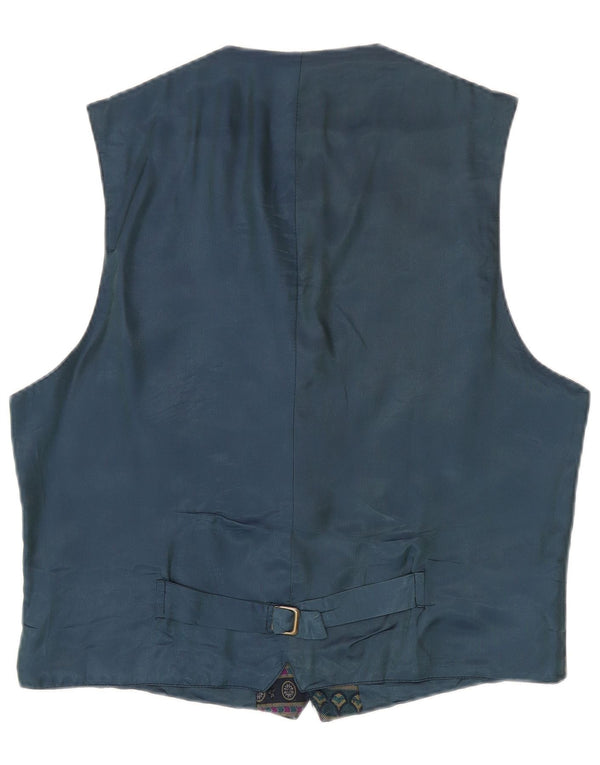 Vintage herrevest XL marineblå geometrisk polyester
