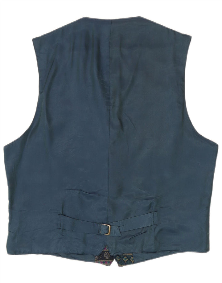 Vintage herrevest XL marineblå geometrisk polyester