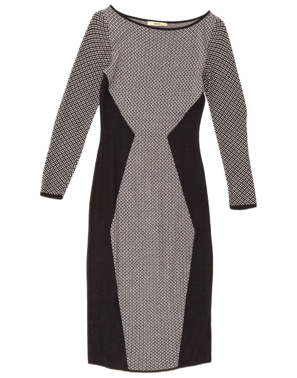 Oasis Womens Bodycon Dress UK 4 XS Grå Geometrisk Bomuld