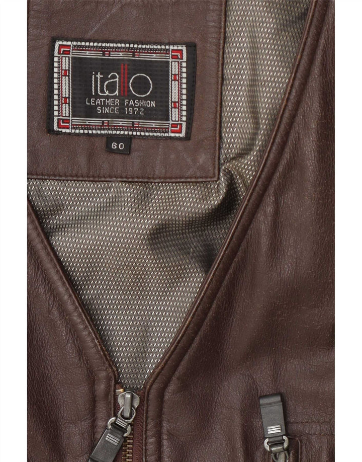 Itallo Herre Læder Utility Gilet IT 60 4XL Brun