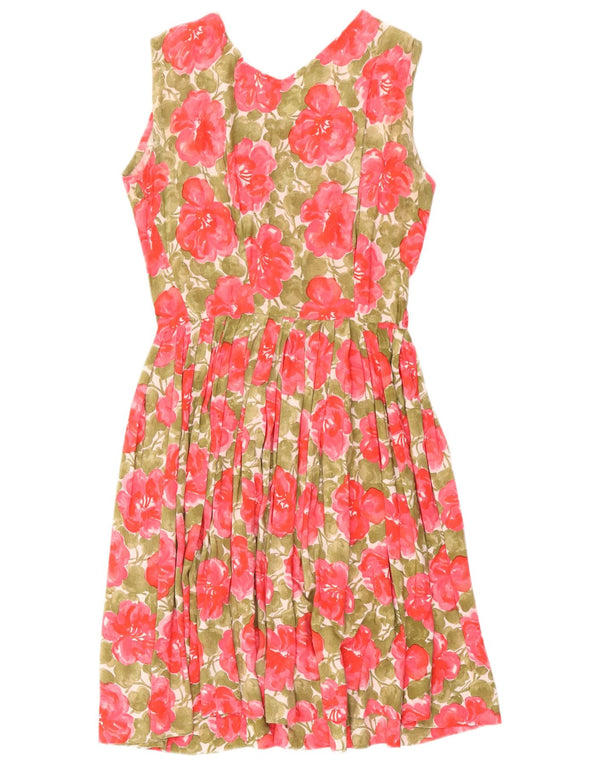 Vintage Kvinders Ærmeløs A-Line Kjole UK 10 Small Pink Floral