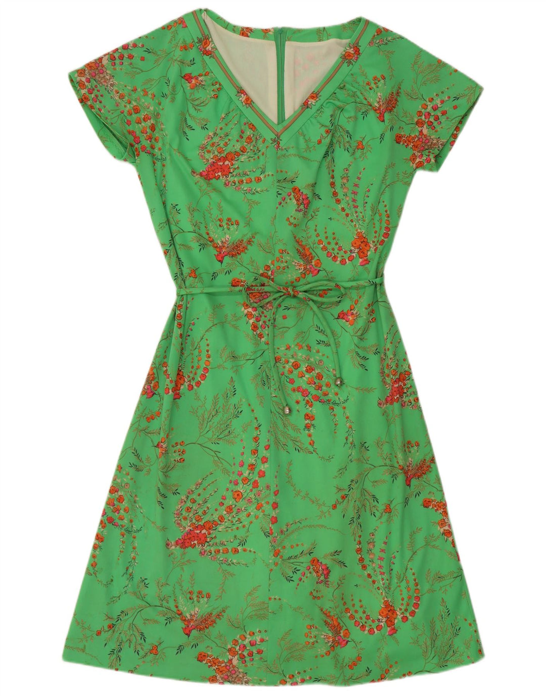 Vintage Dame A-Line Kjole EU 40 Medium Green Floral Polyester