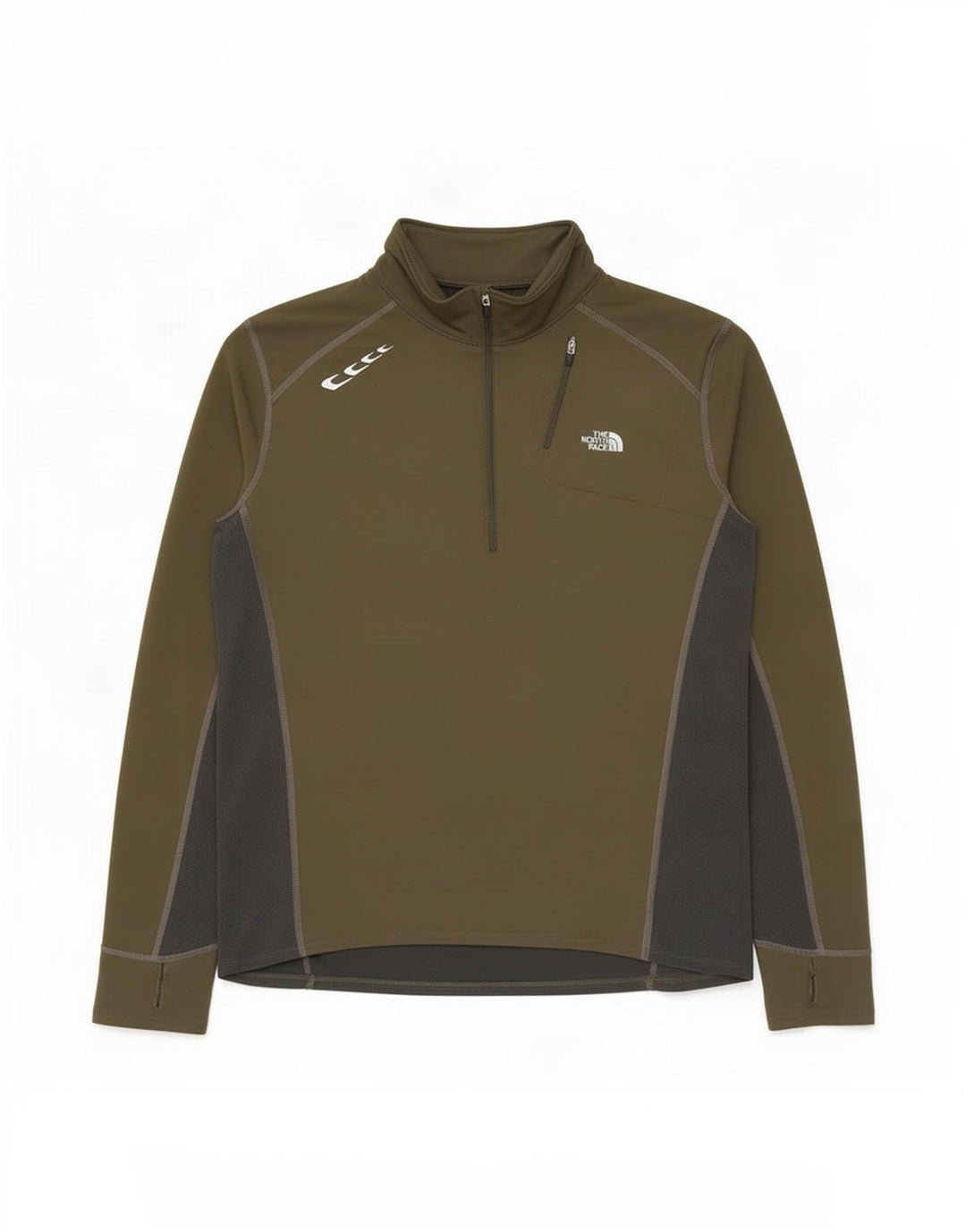 The North Face Herre Zip Neck Pullover Træningsdragt Top Stor Khaki Colourblock