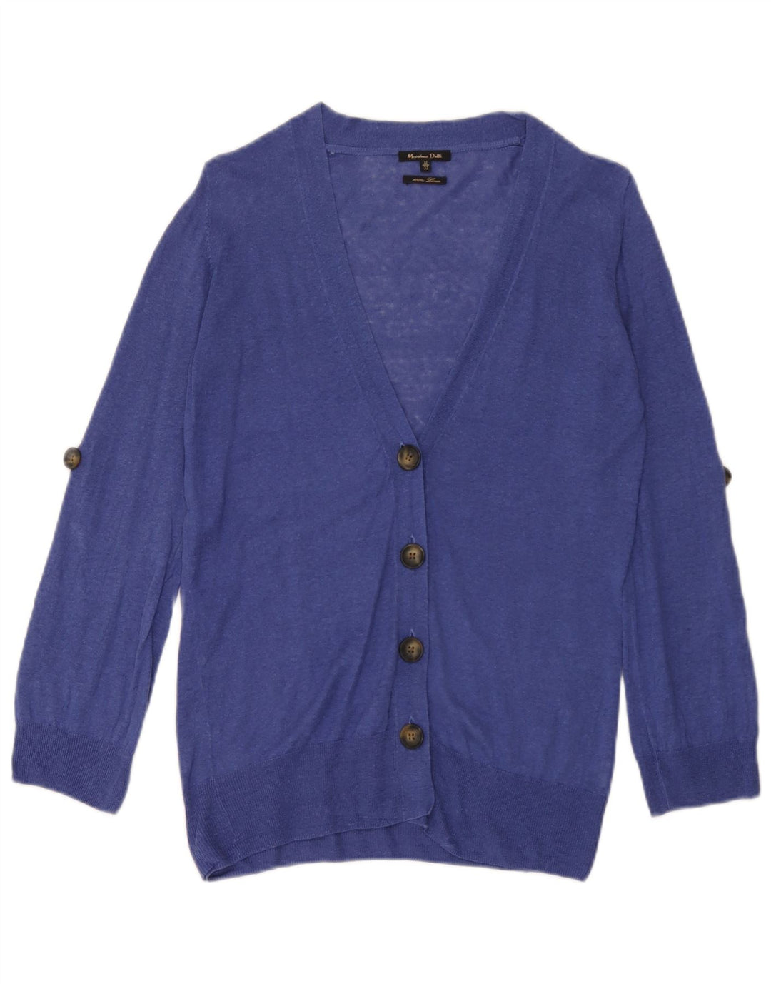 Massimo Dutti Dame Cardigan Sweater UK 12 Medium Blue Linen