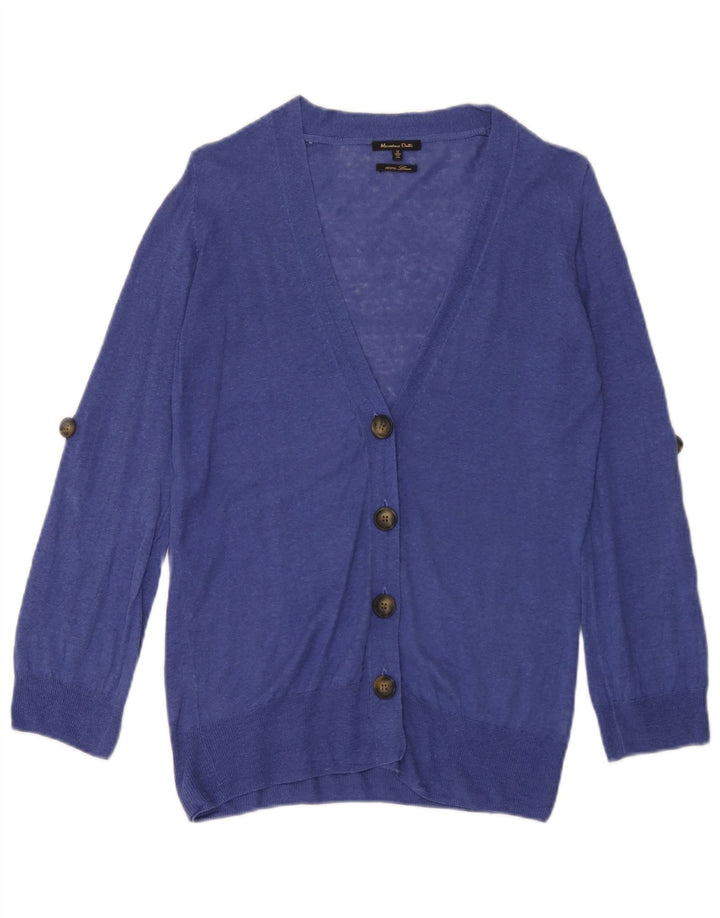 Massimo Dutti Dame Cardigan Sweater UK 12 Medium Blue Linen