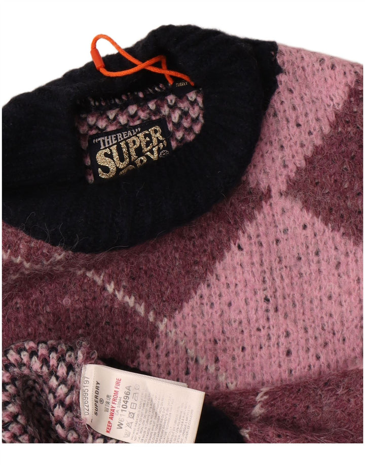 Superdry Dame Turtle Neck Sweater UK 10 Small Pink Argyle/Diamond