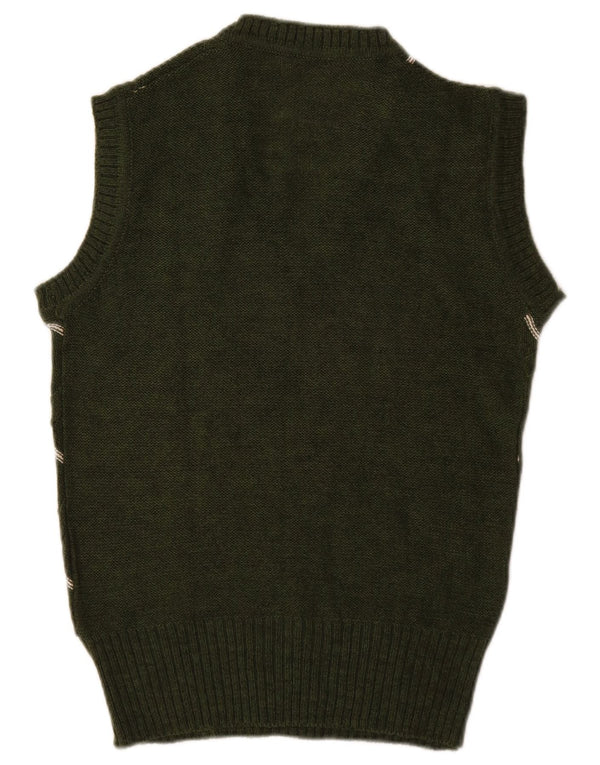 Vintage Dame Vest Tank Top UK 14 Medium Green Argyle/Diamond