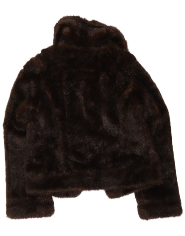 Topshop Dame imiteret Pels Bolero Jacket UK 8 Small Brown Acryl