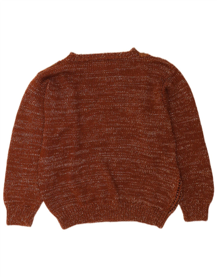 Vintage dame sweater med rund hals DK 14 medium brun patchwork