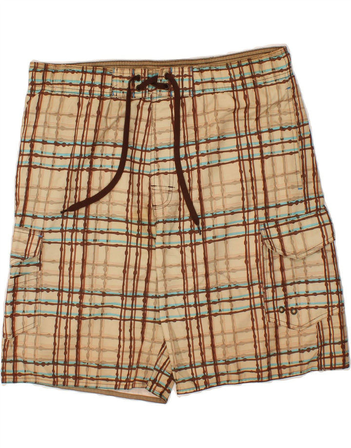 DOCKERS Mens Swimming Shorts Medium  Beige Check Polyester Vintage Dockers and Second-Hand Dockers from Messina Hembry 