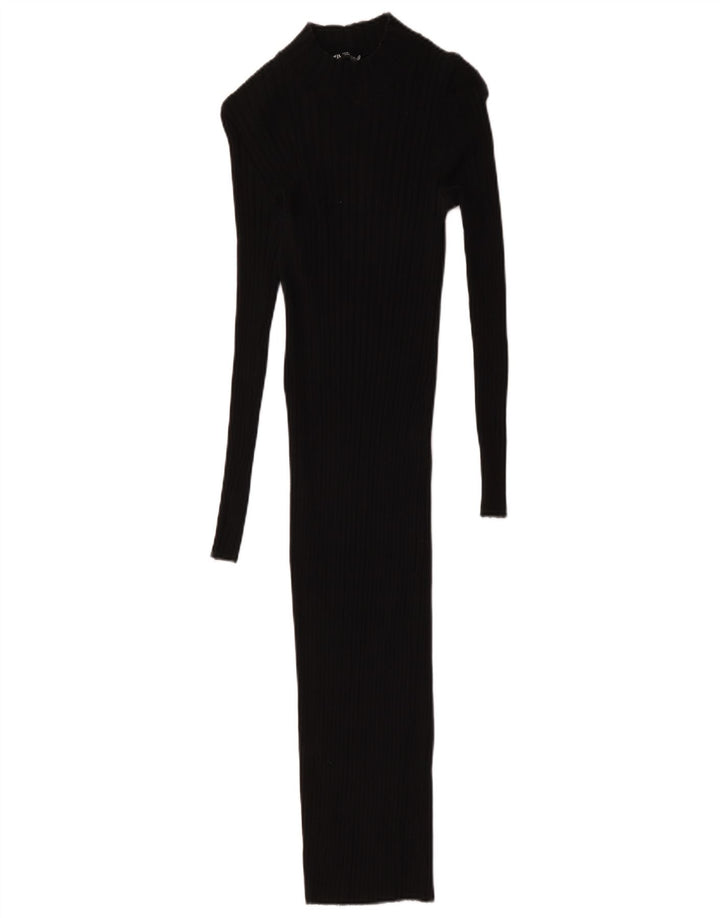 Zara Dame Langærmet Bodycon Kjole UK 12 Medium Sort