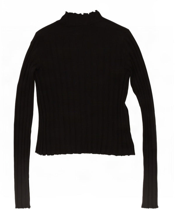 Zara Womens Crop Turtle Neck Jumper Sweater UK 14 Large Black Cotton