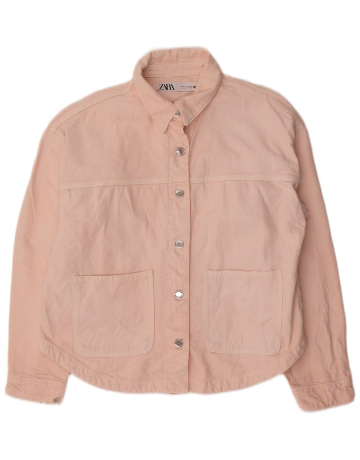 Zara Dame Oversized Denim Jacket UK 10 Small Pink Bomuld
