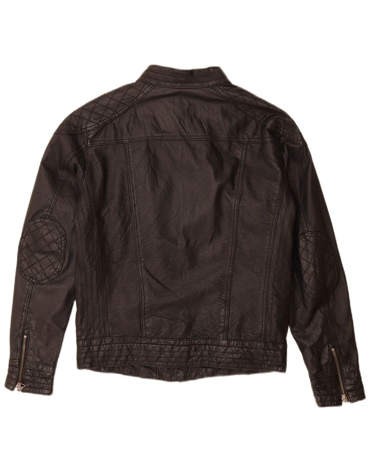 PEPE Jeans Dame Læder Biker Jacket UK 14 Medium Sort Læder