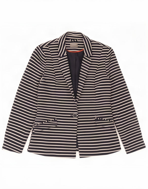Oasis Dame 1 Knaps Blazer Jacket UK 8 Small Navy Blue Stribet Polyester