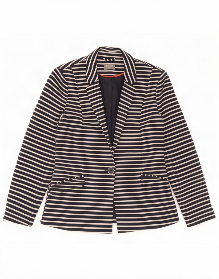 Oasis Dame 1 Knaps Blazer Jacket UK 8 Small Navy Blue Stribet Polyester