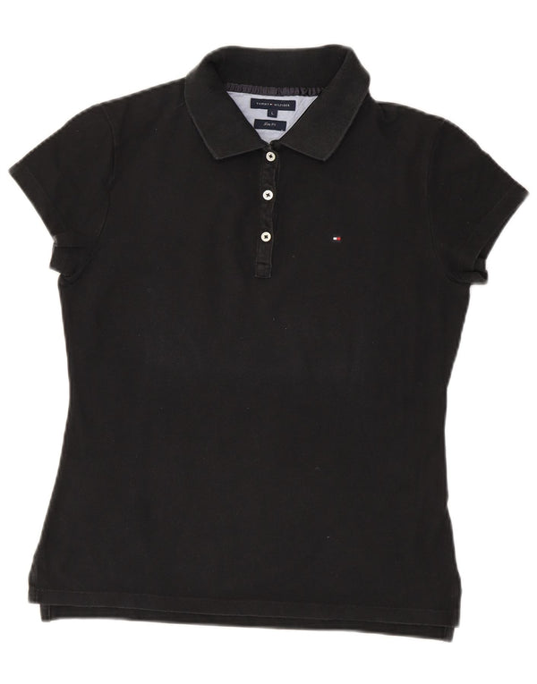 Tommy Hilfiger Dame Slim Fit Polo Shirt UK 14 Stor Sort Bomuld