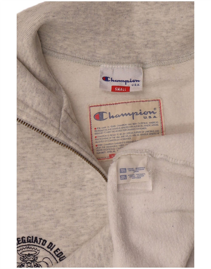 CHAMPION Mens Graphic Zip Neck Sweatshirt Jumper Small Grey Flecked Cotton