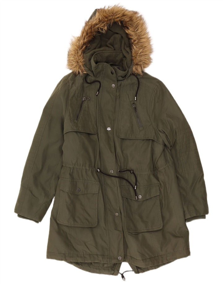 Marks & Spencer Dame Parkajakke med hætte UK 16 Stor Khaki Polyester