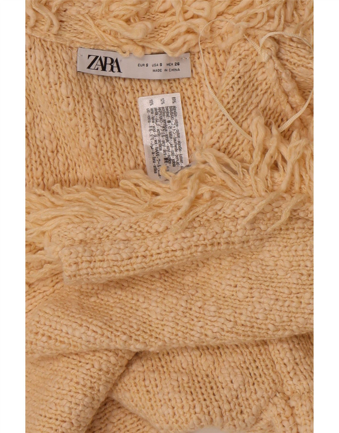 Zara Womens Open Cardigan Sweater Small Off White Bomuld