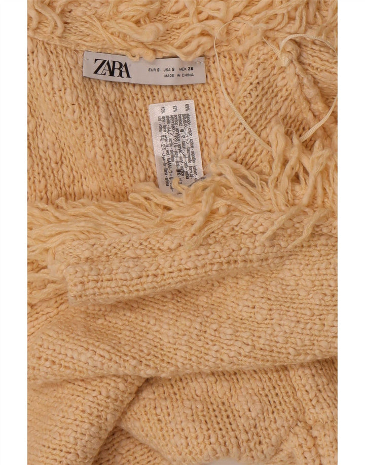 Zara Womens Open Cardigan Sweater Small Off White Bomuld