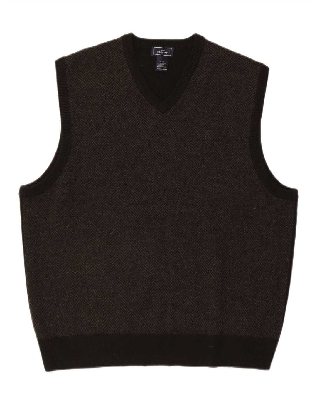 DOCKERS Mens Vest Tank Top XL Black Herringbone Acrylic Vintage Dockers and Second-Hand Dockers from Messina Hembry 