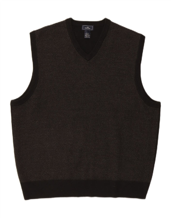 DOCKERS Mens Vest Tank Top XL Black Herringbone Acrylic Vintage Dockers and Second-Hand Dockers from Messina Hembry 