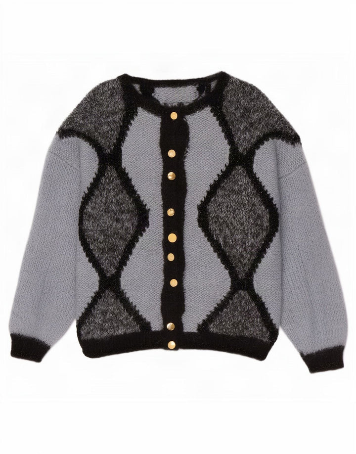 Vintage dame cardigan sweater UK 16 Large Blue Argyle/Diamond