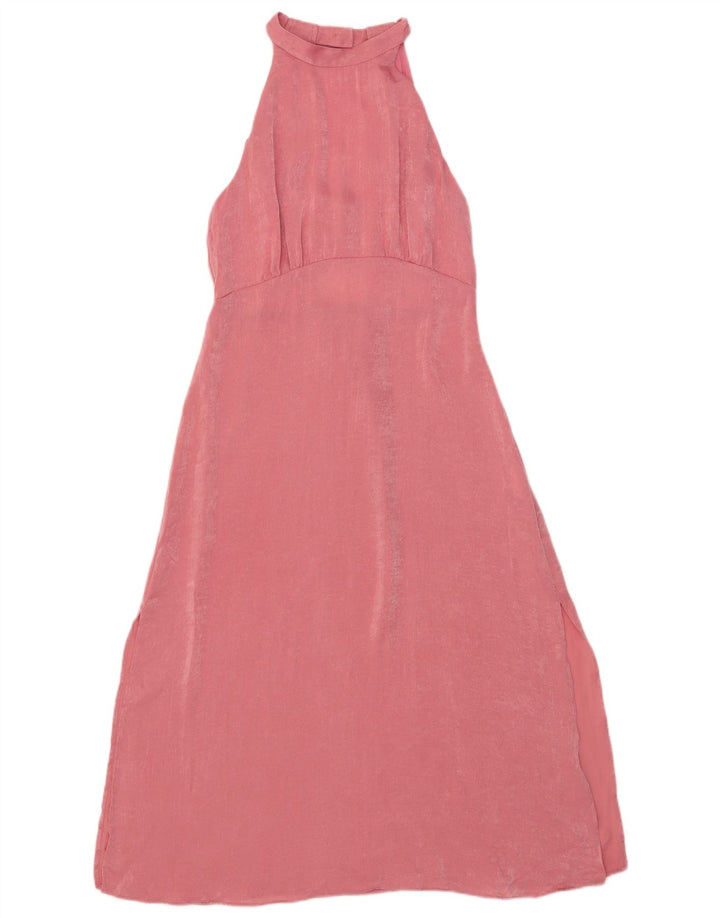 Zara Dame Maxi Halter Dress UK 12 Medium Pink Polyester