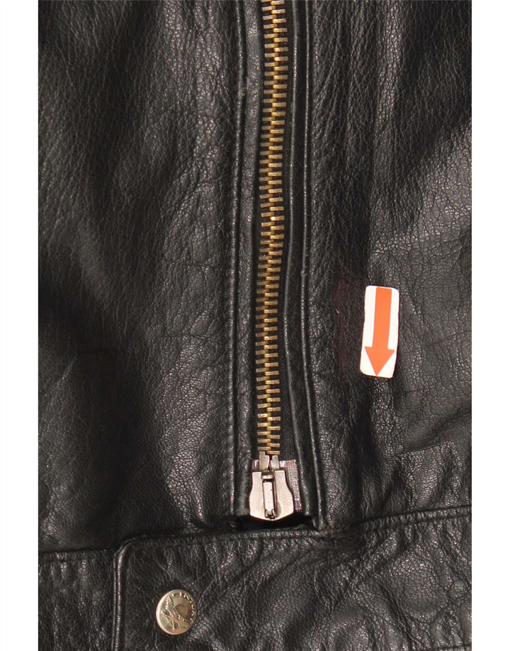 Vintage Herre Læder Biker Jacket IT 52 XL Sort
