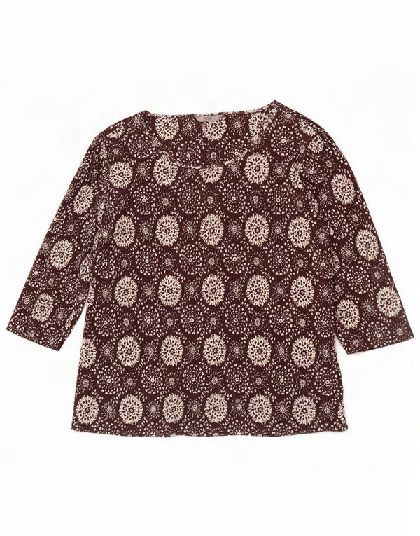 Marks & Spencer Womens Abstract Pattern Top 3/4 Sleeve UK 20 2XL Brown