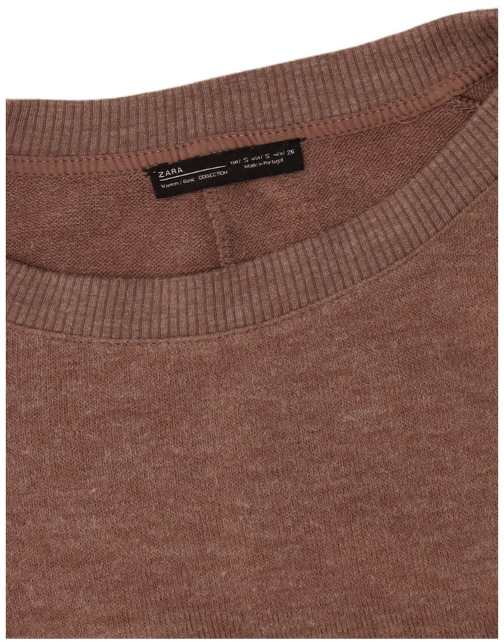 Zara Dame Oversized Flæse Boat Neck Jumper Sweater UK 10 Lille Brun