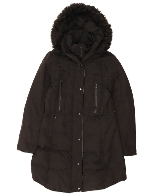 Zara Womens Hooded Padded Coat UK 14 Large Black