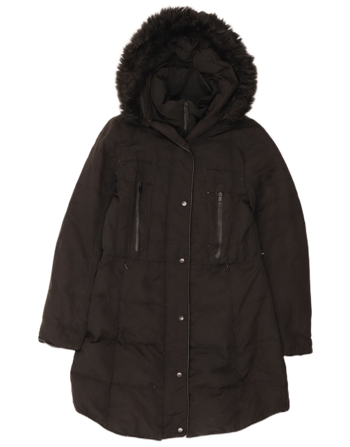 Zara Dame Hætte Polstret Frakke UK 14 Large Black