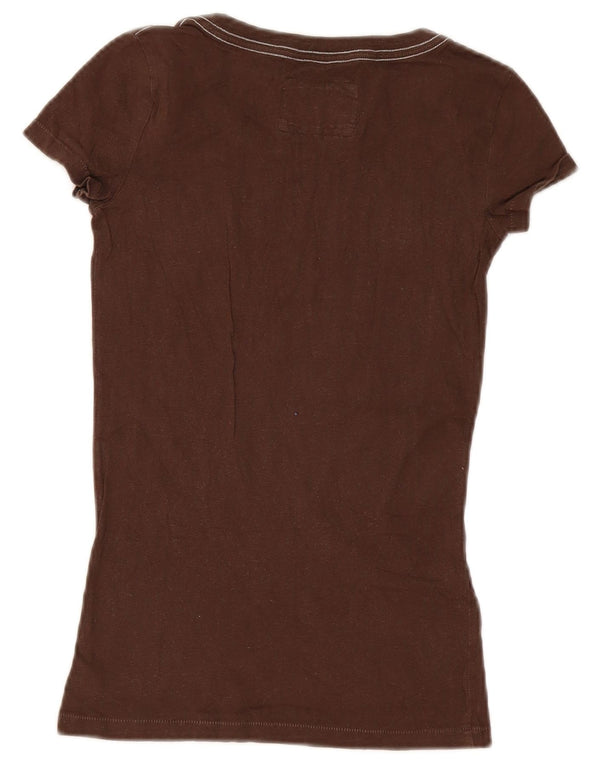 Abercrombie & Fitch Grafisk T-shirt top til kvinder UK 4 XS brun bomuld