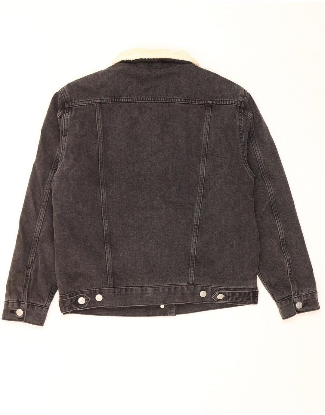 Topshop Dame Oversized Sherpa Denim Jacket UK 6 XS Grå Bomuld