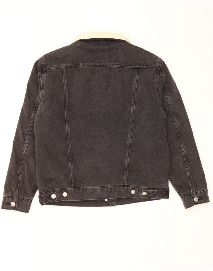 Topshop Dame Oversized Sherpa Denim Jacket UK 6 XS Grå Bomuld