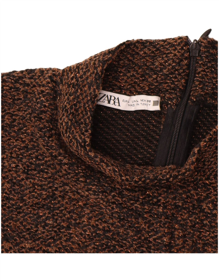 ZARA Dame bluse Top UK 14 Stor brun polyester