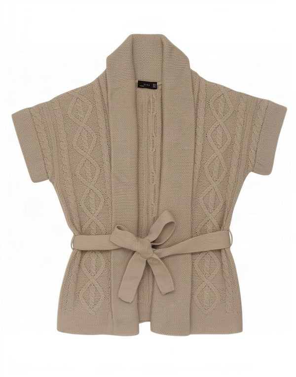 Zara Womens Short Sleeve Cardigan Sweater UK 14 Medium Grey Acrylic