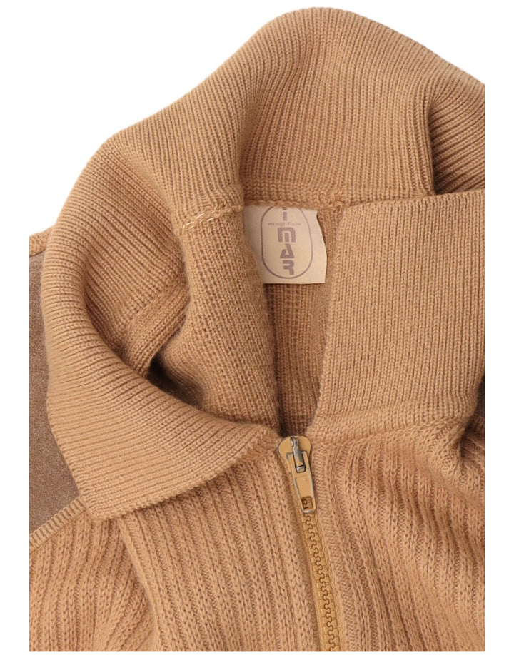 Vintage dame cardigan sweater UK 12 Medium Brown Colourblock