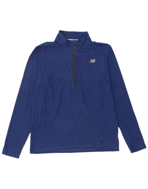 New Balance Herre Zip Neck Pullover Træningsdragt Top Large Blue Flecked