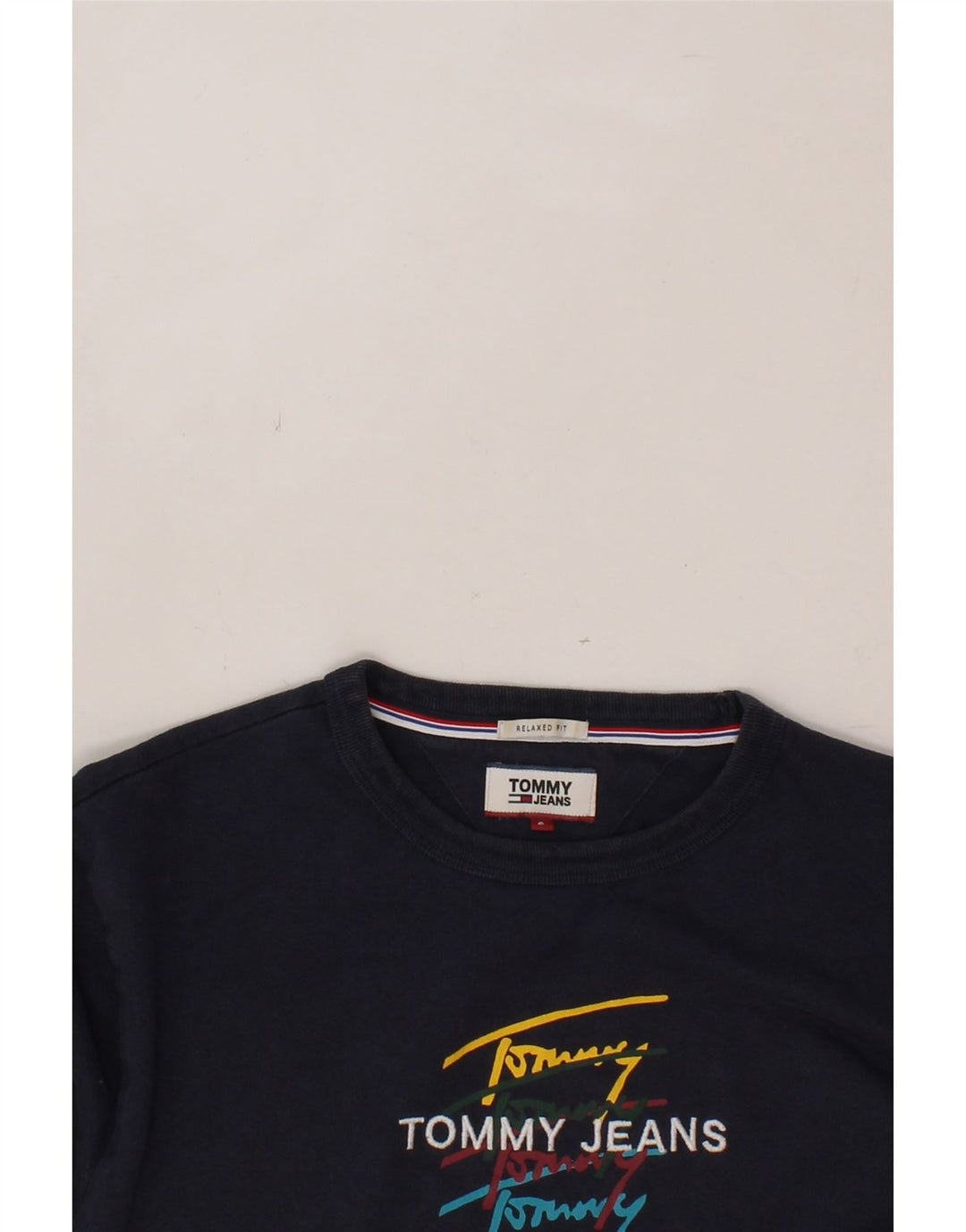 TOMMY HILFIGER Mens Relaxed Fit Graphic Top Long Sleeve Small Navy Blue Vintage Tommy Hilfiger and Second-Hand Tommy Hilfiger from Messina Hembry 