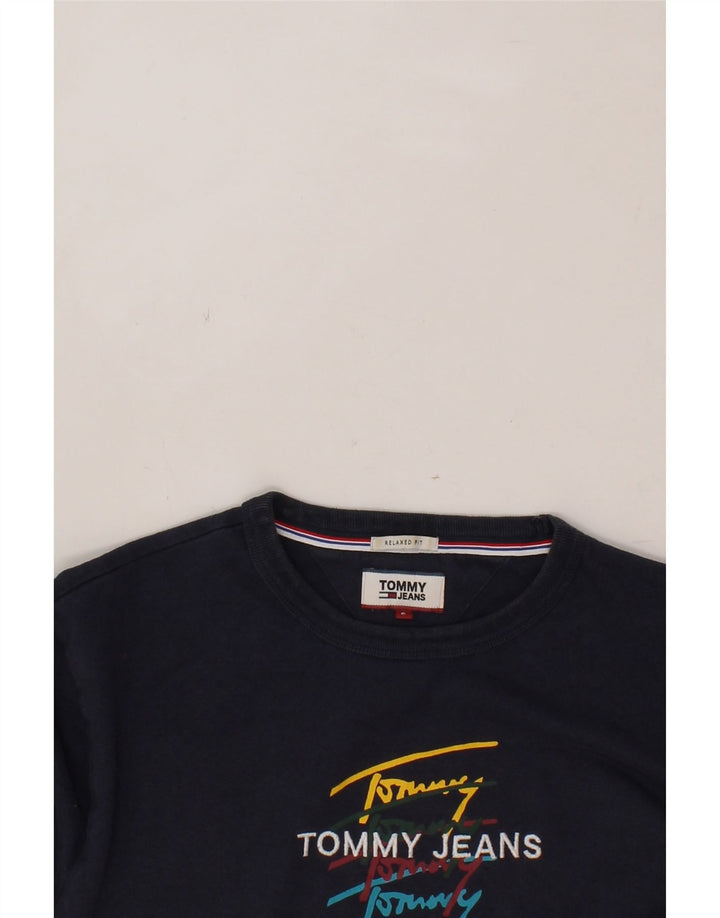 TOMMY HILFIGER Mens Relaxed Fit Graphic Top Long Sleeve Small Navy Blue Vintage Tommy Hilfiger and Second-Hand Tommy Hilfiger from Messina Hembry 