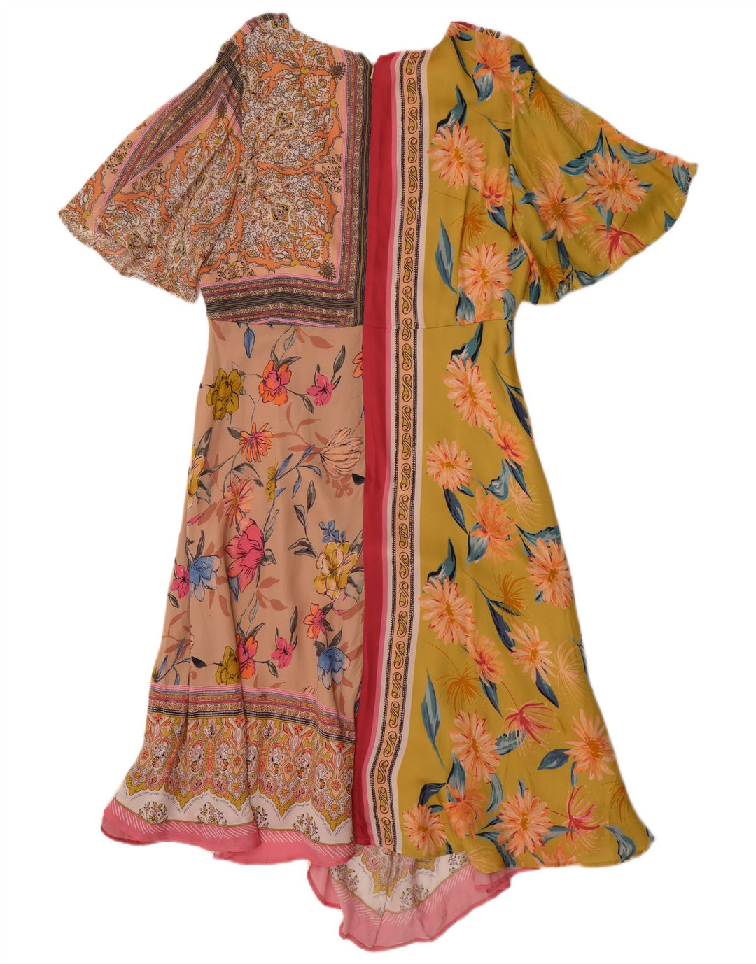 MONSOON Dame Asymmetrisk Kjole UK 14 Stor flerfarvet Patchwork