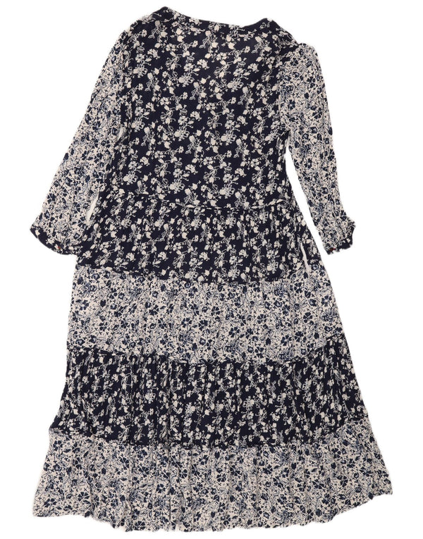 White Stuff Dame Maxi Tiered Dress UK 14 Large Navy Blue Floral Viscose